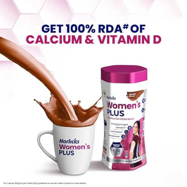Horlicks Women's Plus Chocolate Jar 400g | Health Drink for Women, No Added Sugar | Improves Bone Strength in 6 months, 100% Daily Calcium, Vitamin D - Image 6